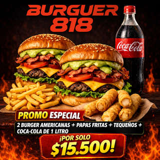 Producto ⭐2 Burger Americanas con papas fritas, tequeños y bebida de 1lt⭐