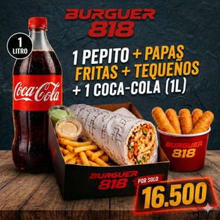 Producto ⭐1 Pepito con papas fritas tequeños y coca cola de 1lt⭐