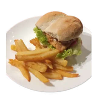 Producto Sandwich de Pescado Bebida y Papas Fritas