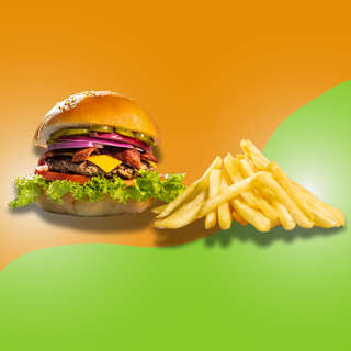 Producto SUPER Burger Furious BBQ y Papas Fritas