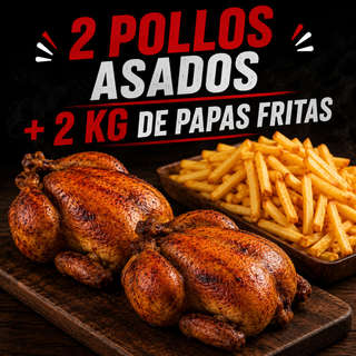Producto 2 Pollos asados con 2kg de papas fritas naturales